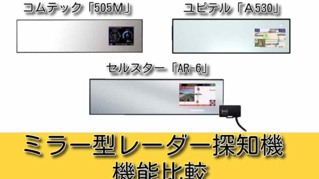 レーダー探知機 ミラー型 　ユピテル　コムテック　セルスター　機能比較